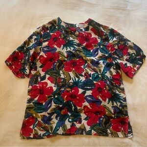 Valerie Stevens Floral Print Hawaiian Women's 100% Silk Top Size 4